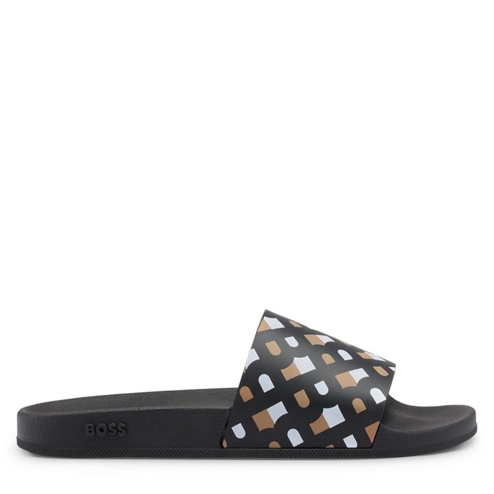 NWT BOSS Mens Bay it Monogram slides with contoured footbed Size size 42